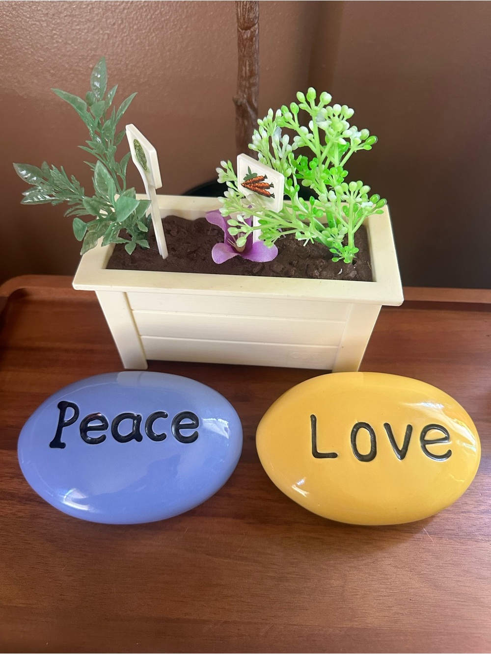 Peace & Love Decorative Ceramic Stones - Blue and Yellow